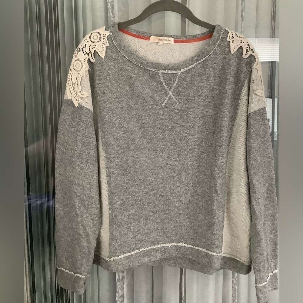 REWIND Knit Lace Accent Long Sleeve Pullover Top🌻